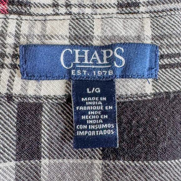 Chaps, Plaid Split Neck Relaxed Fit Henley Top, White/Black/Red, Women’s Large - Picture 5 of 7